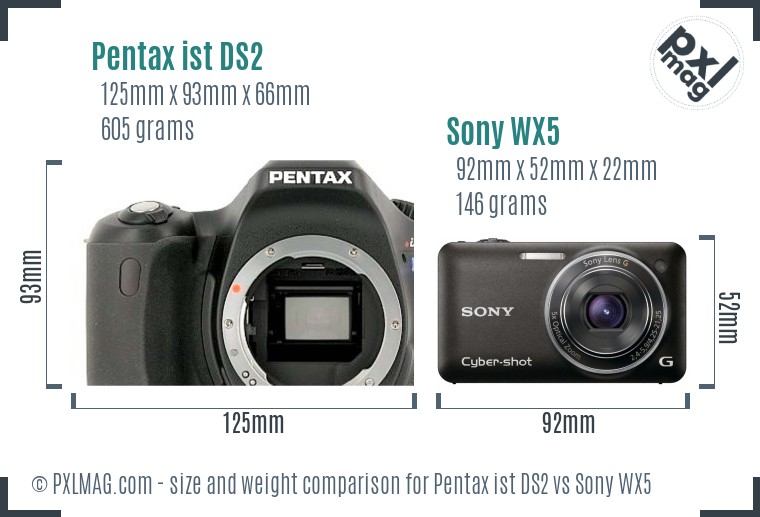 Pentax ist DS2 vs Sony WX5 size comparison