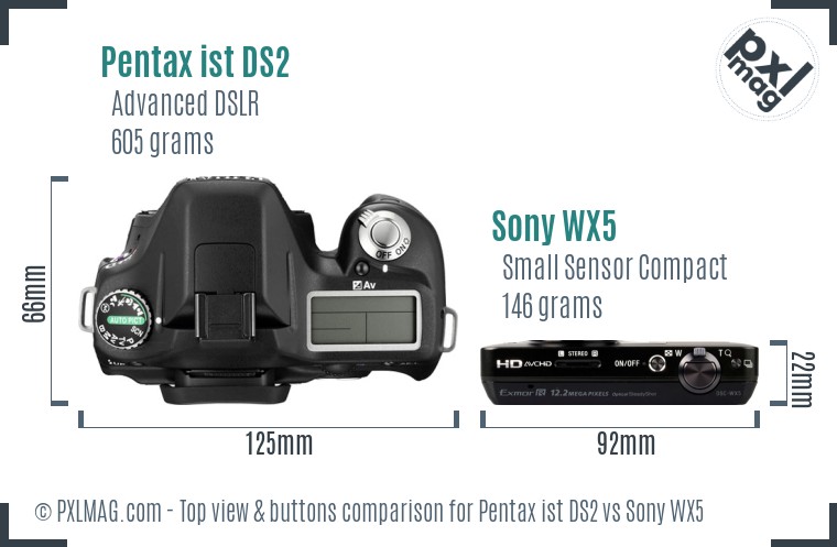 Pentax ist DS2 vs Sony WX5 top view buttons comparison