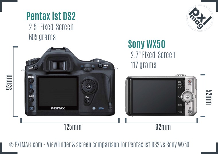 Pentax ist DS2 vs Sony WX50 Screen and Viewfinder comparison