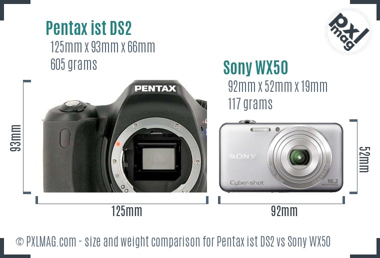 Pentax ist DS2 vs Sony WX50 size comparison Pentax ist DS2 vs Sony WX50 size comparison