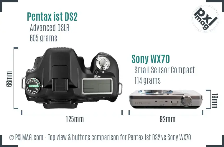 Pentax ist DS2 vs Sony WX70 top view buttons comparison Pentax ist DS2 vs Sony WX70 top view buttons comparison