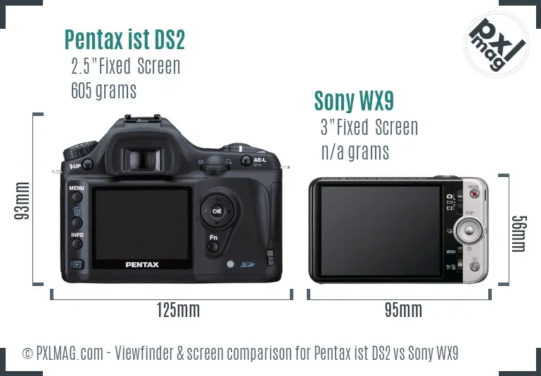 Pentax ist DS2 vs Sony WX9 Screen and Viewfinder comparison