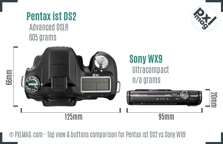 Pentax ist DS2 vs Sony WX9 top view buttons comparison