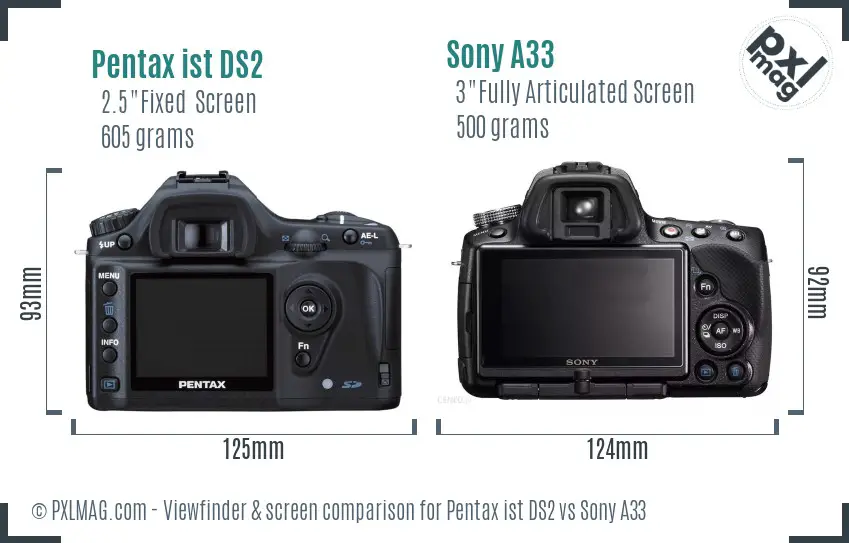 Pentax ist DS2 vs Sony A33 Screen and Viewfinder comparison Pentax ist DS2 vs Sony A33 Screen and Viewfinder comparison