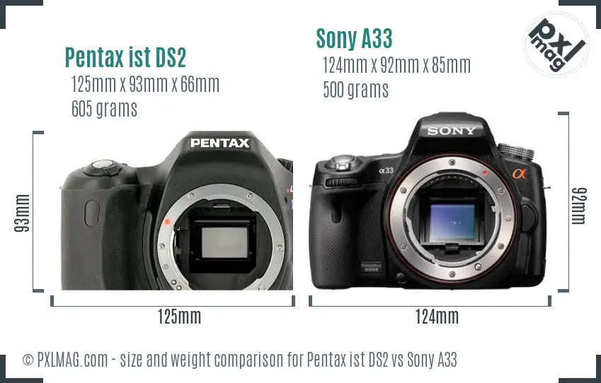 Pentax ist DS2 vs Sony A33 size comparison Pentax ist DS2 vs Sony A33 size comparison