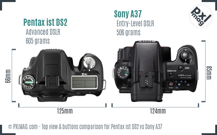 Pentax ist DS2 vs Sony A37 top view buttons comparison