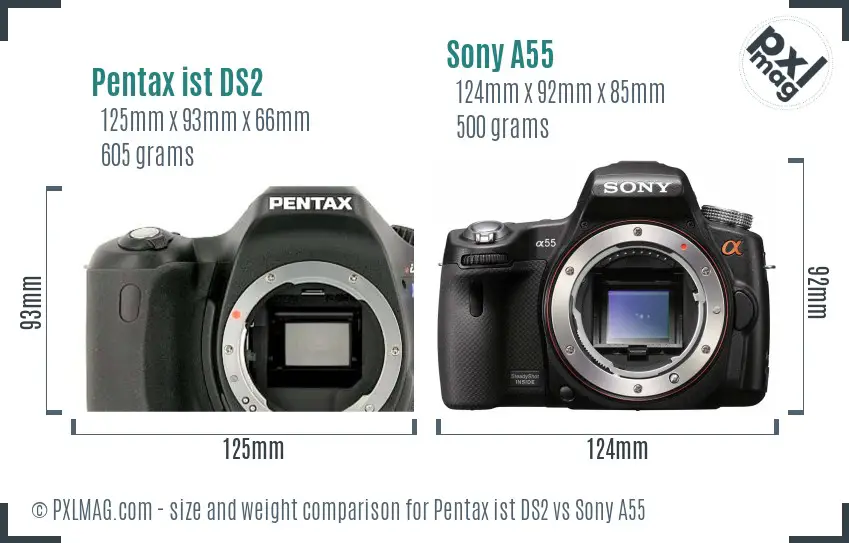 Pentax ist DS2 vs Sony A55 size comparison
