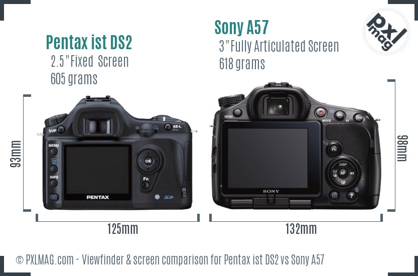 Pentax ist DS2 vs Sony A57 Screen and Viewfinder comparison
