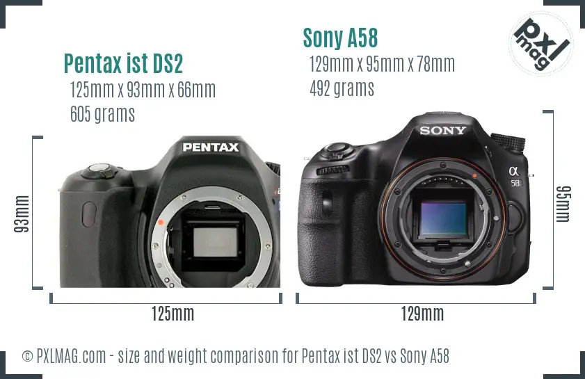 Pentax ist DS2 vs Sony A58 size comparison