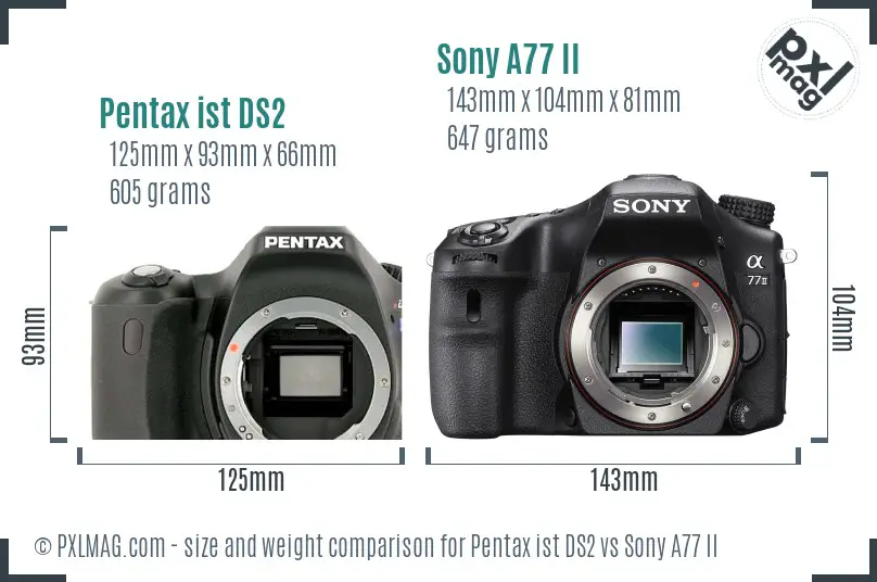 Pentax ist DS2 vs Sony A77 II size comparison
