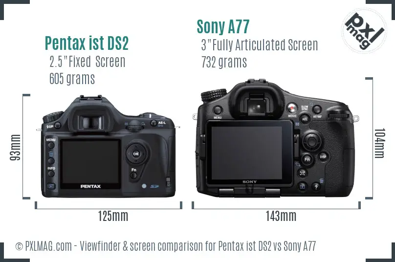 Pentax ist DS2 vs Sony A77 Screen and Viewfinder comparison