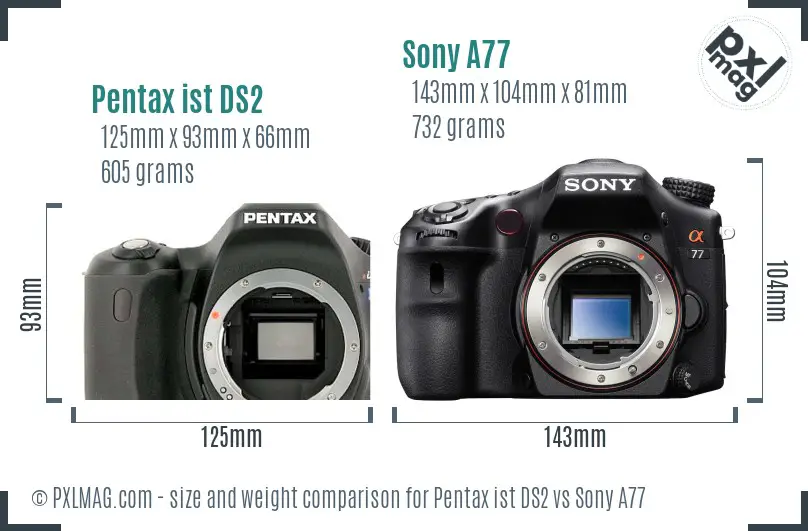 Pentax ist DS2 vs Sony A77 size comparison
