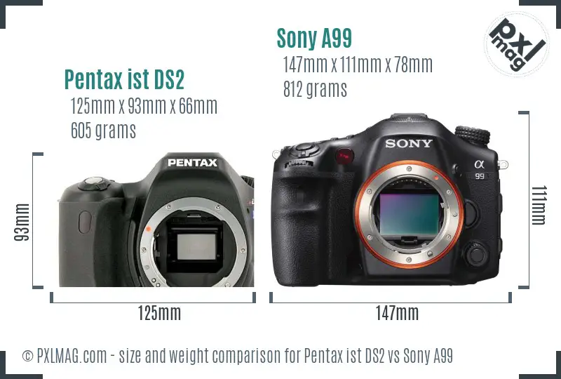 Pentax ist DS2 vs Sony A99 size comparison