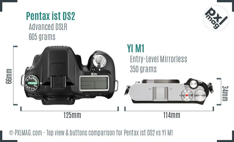Pentax ist DS2 vs YI M1 top view buttons comparison Pentax ist DS2 vs YI M1 top view buttons comparison