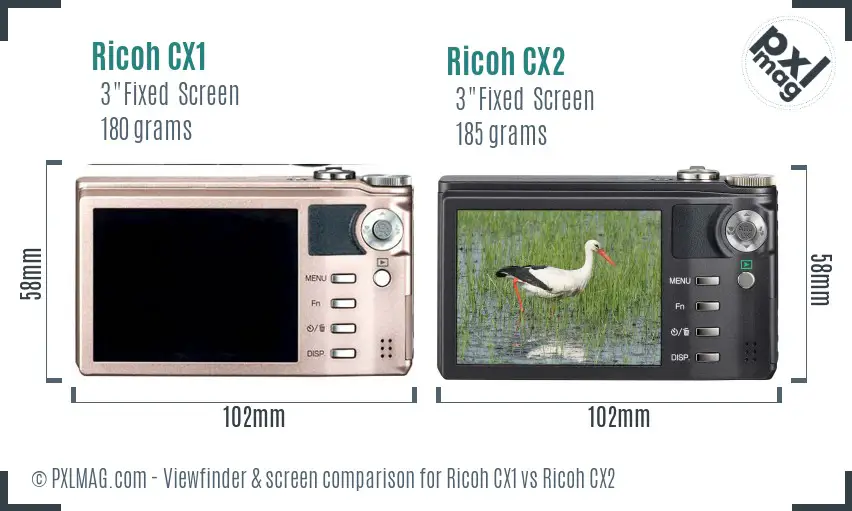 Ricoh CX1 vs Ricoh CX2 Screen and Viewfinder comparison