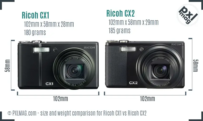 Ricoh CX1 vs Ricoh CX2 size comparison