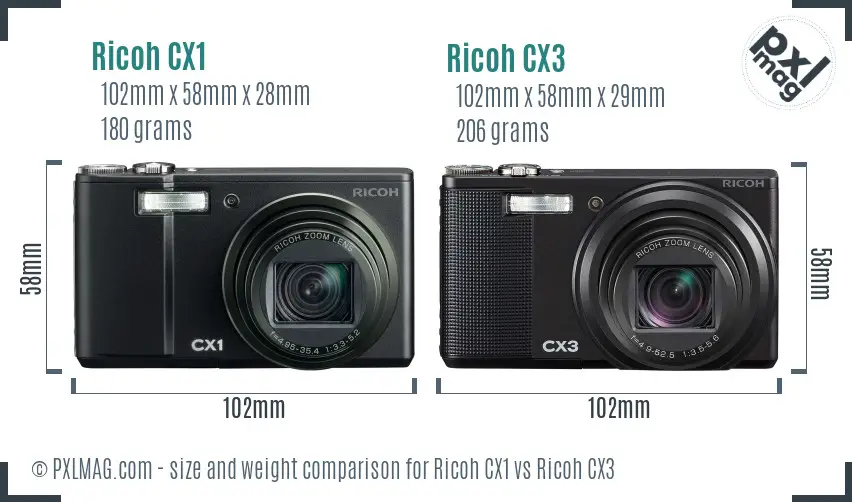 Ricoh CX1 vs Ricoh CX3 size comparison