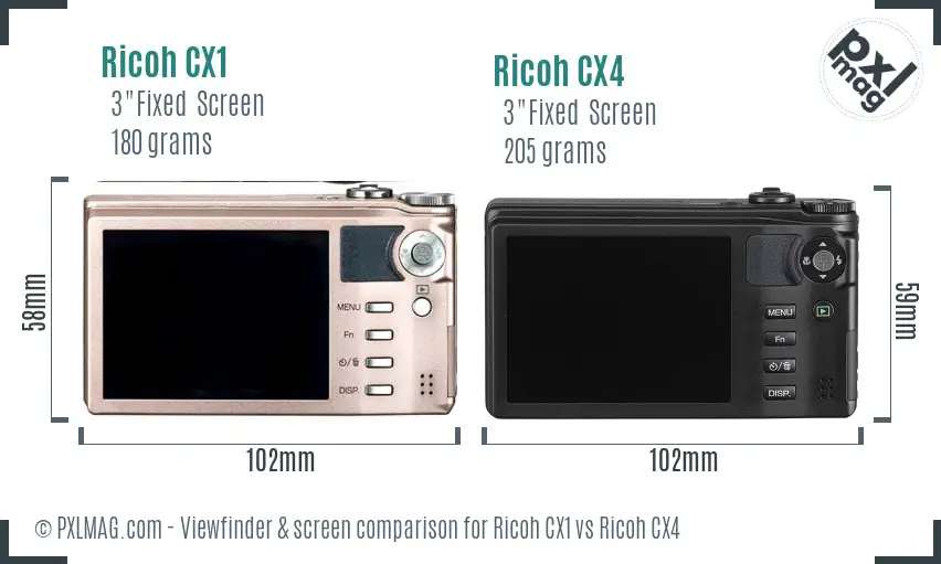 Ricoh CX1 vs Ricoh CX4 Screen and Viewfinder comparison
