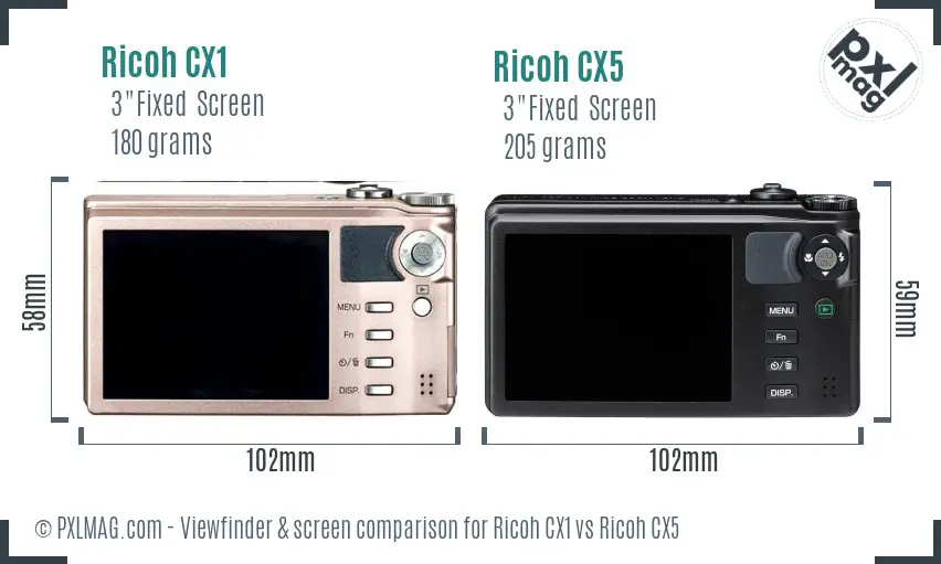 Ricoh CX1 vs Ricoh CX5 Screen and Viewfinder comparison
