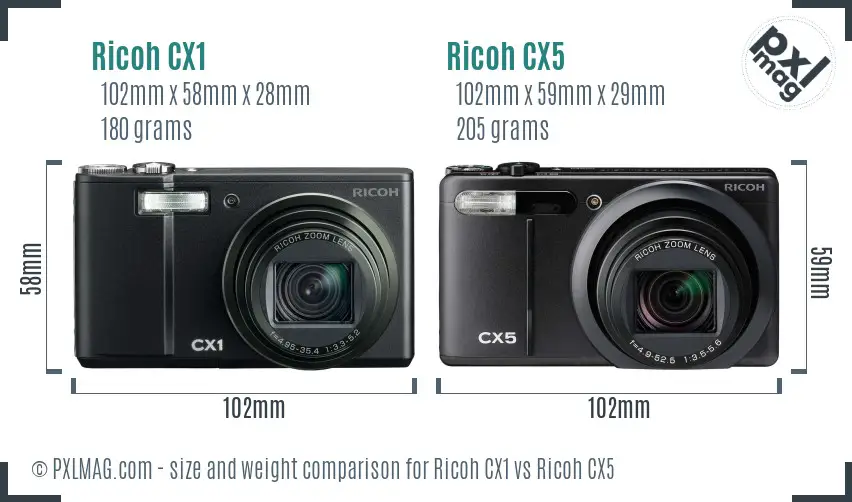 Ricoh CX1 vs Ricoh CX5 size comparison