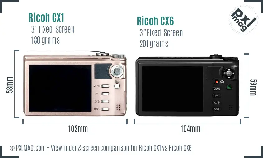 Ricoh CX1 vs Ricoh CX6 Screen and Viewfinder comparison