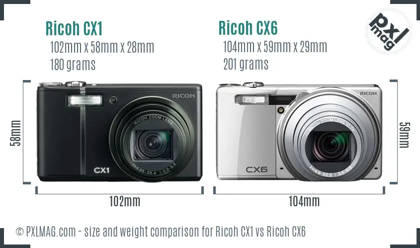Ricoh CX1 vs Ricoh CX6 size comparison