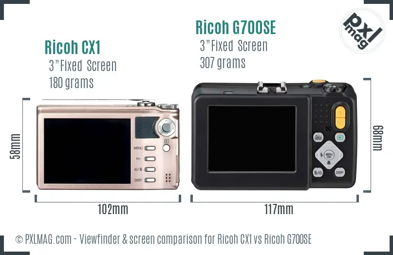 Ricoh CX1 vs Ricoh G700SE Screen and Viewfinder comparison