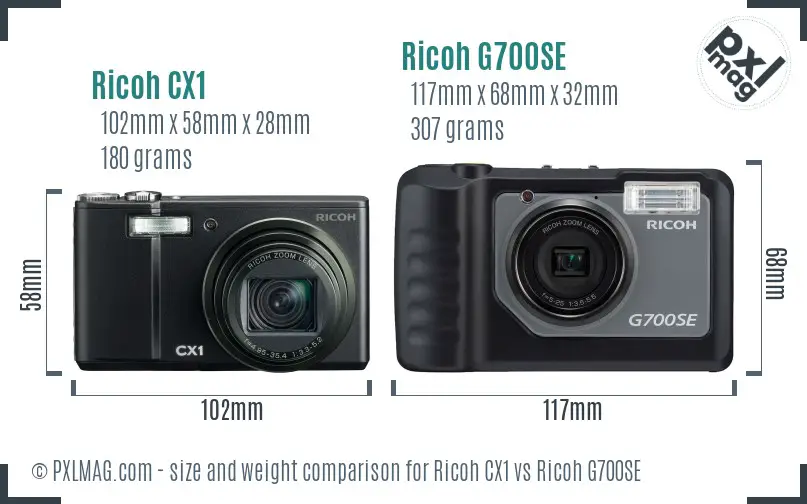 Ricoh CX1 vs Ricoh G700SE size comparison