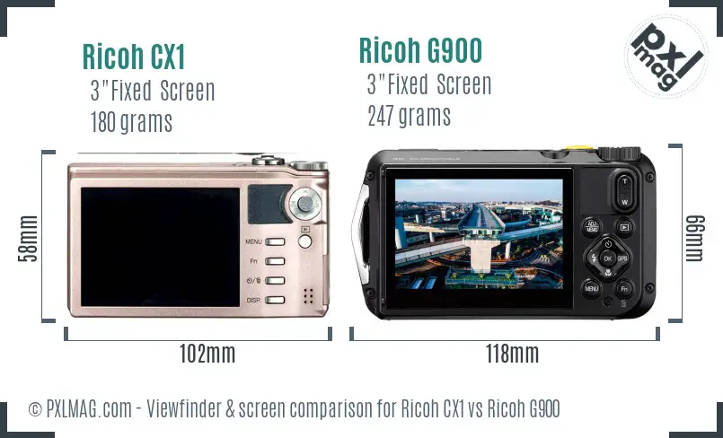 Ricoh CX1 vs Ricoh G900 Screen and Viewfinder comparison