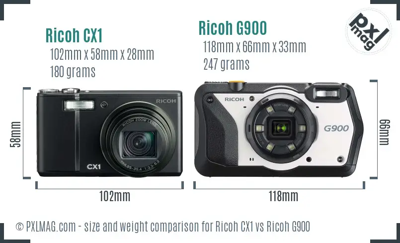 Ricoh CX1 vs Ricoh G900 size comparison