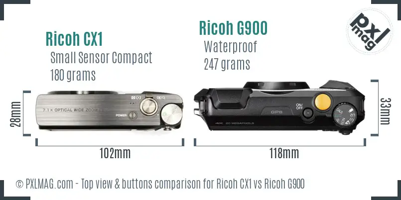 Ricoh CX1 vs Ricoh G900 top view buttons comparison