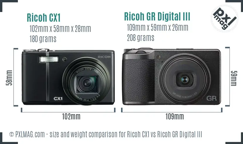 Ricoh CX1 vs Ricoh GR Digital III size comparison