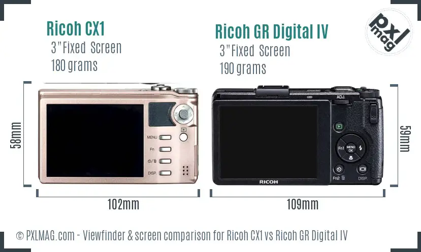Ricoh CX1 vs Ricoh GR Digital IV Screen and Viewfinder comparison