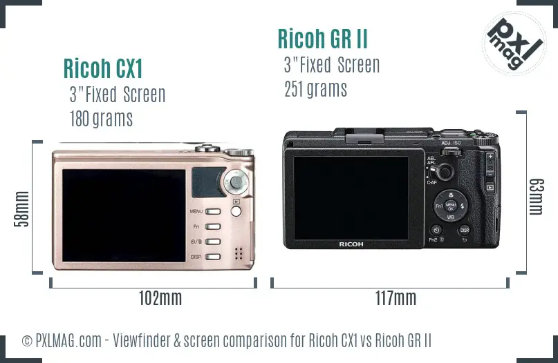 Ricoh CX1 vs Ricoh GR II Screen and Viewfinder comparison