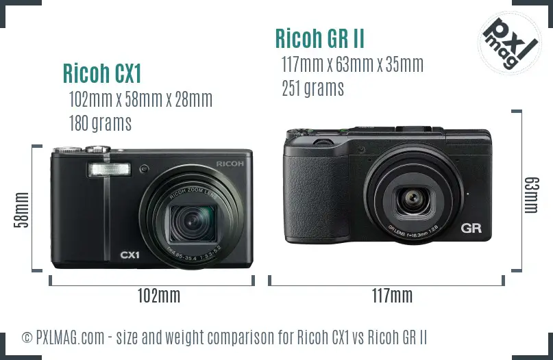 Ricoh CX1 vs Ricoh GR II size comparison