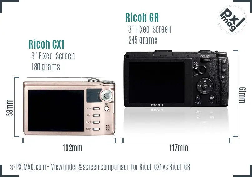 Ricoh CX1 vs Ricoh GR Screen and Viewfinder comparison