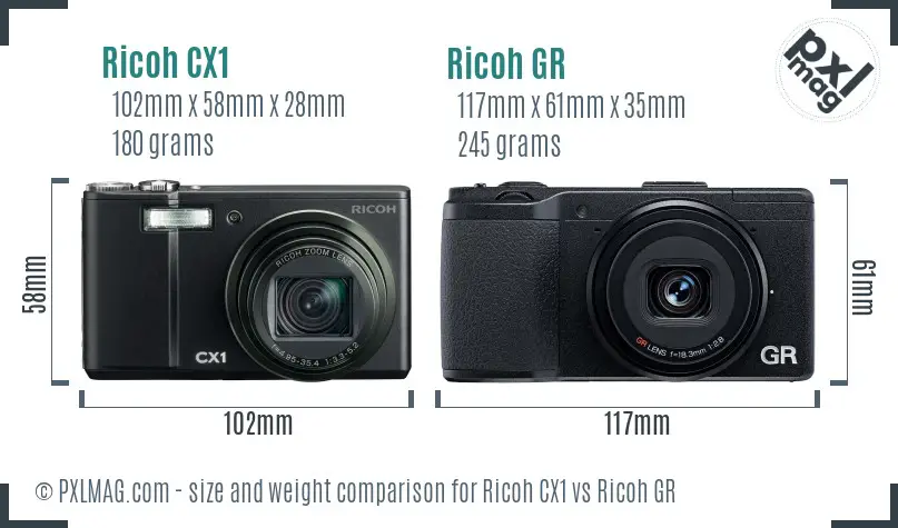 Ricoh CX1 vs Ricoh GR size comparison