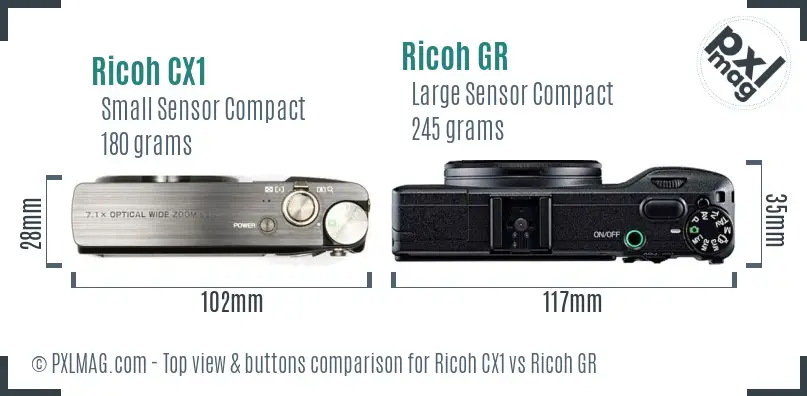 Ricoh CX1 vs Ricoh GR top view buttons comparison