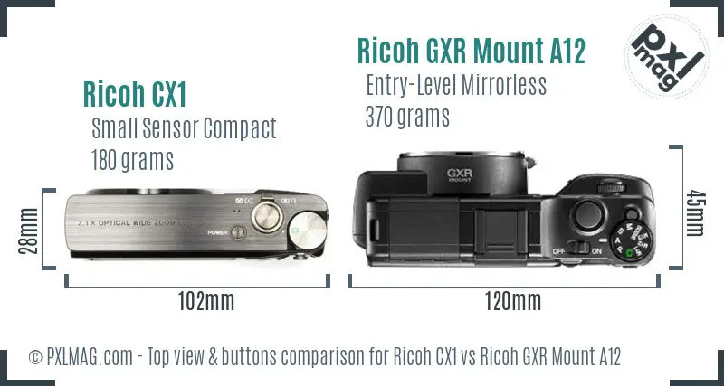 Ricoh CX1 vs Ricoh GXR Mount A12 top view buttons comparison