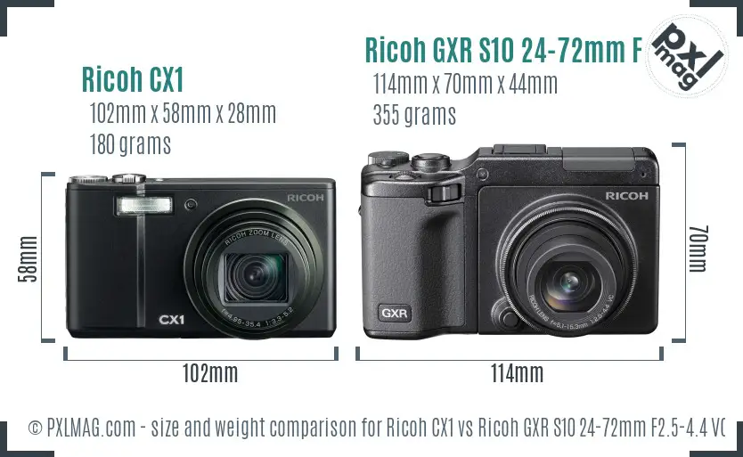 Ricoh CX1 vs Ricoh GXR S10 24-72mm F2.5-4.4 VC size comparison