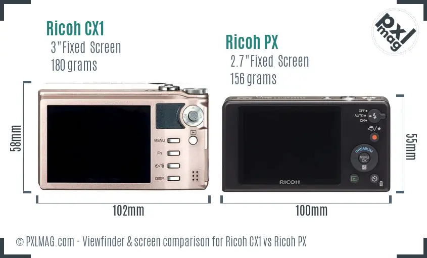 Ricoh CX1 vs Ricoh PX Screen and Viewfinder comparison