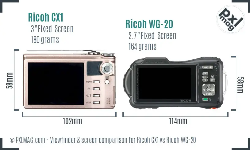 Ricoh CX1 vs Ricoh WG-20 Screen and Viewfinder comparison