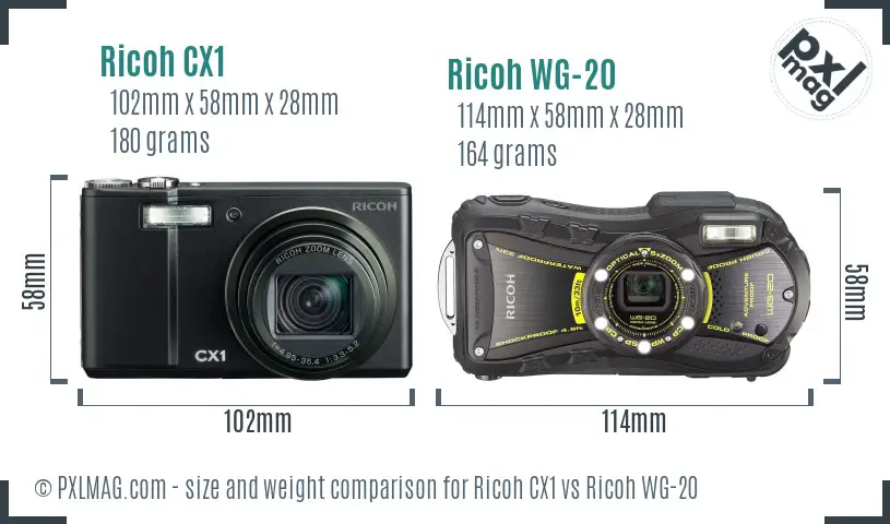 Ricoh CX1 vs Ricoh WG-20 size comparison