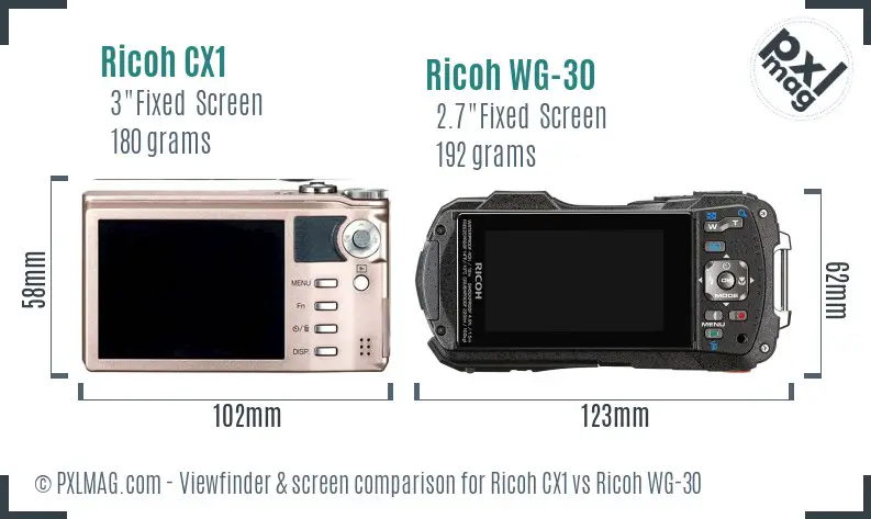 Ricoh CX1 vs Ricoh WG-30 Screen and Viewfinder comparison