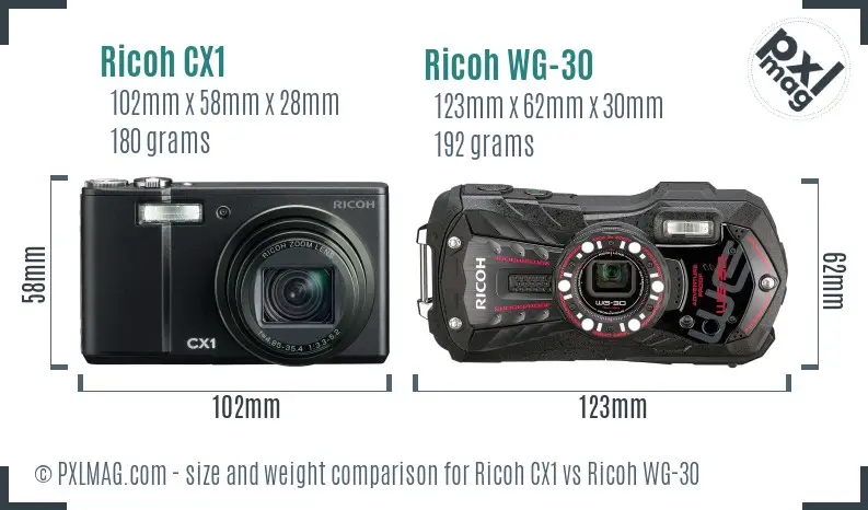 Ricoh CX1 vs Ricoh WG-30 size comparison