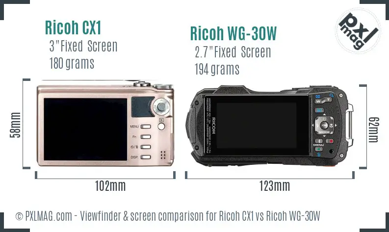 Ricoh CX1 vs Ricoh WG-30W Screen and Viewfinder comparison