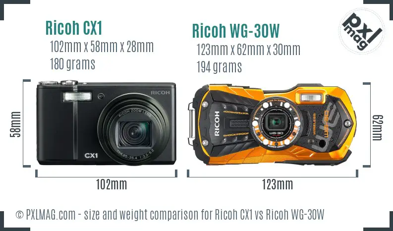 Ricoh CX1 vs Ricoh WG-30W size comparison