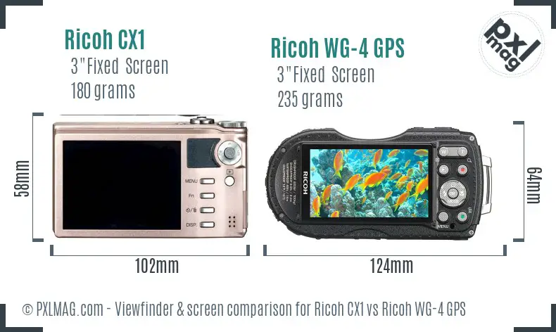 Ricoh CX1 vs Ricoh WG-4 GPS Screen and Viewfinder comparison