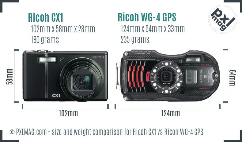 Ricoh CX1 vs Ricoh WG-4 GPS size comparison