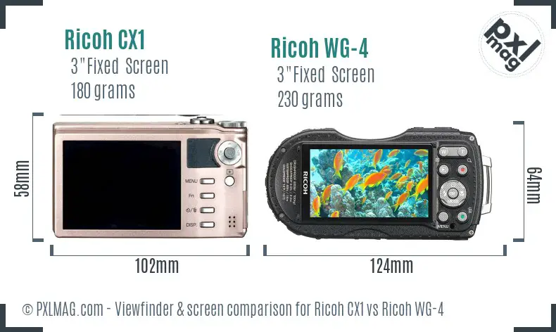 Ricoh CX1 vs Ricoh WG-4 Screen and Viewfinder comparison
